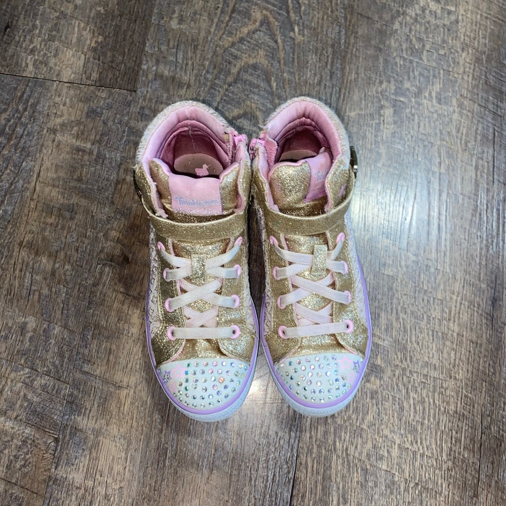 GUC girls Skechers Twinkle Toes Kids Sneakers - Gold and Pink size 1 - Picture 5 of 13